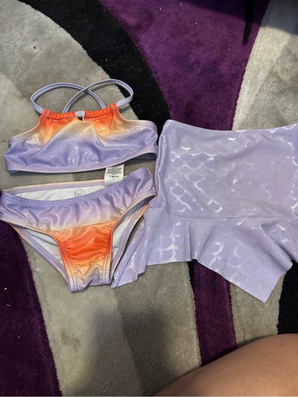 wonder nation Lavender and Orange Ombre 3-Piece Girls Swim Bikini Set
